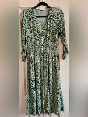 Reborn Sage Green Animal Print Button Front Maxi Dress | Small